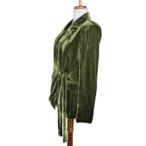 Nasty Gal Olive Green Velvet Blazer Jacket Side Tie Whimsigoth Y2K Festive Sz 2 - Picture 5 of 15
